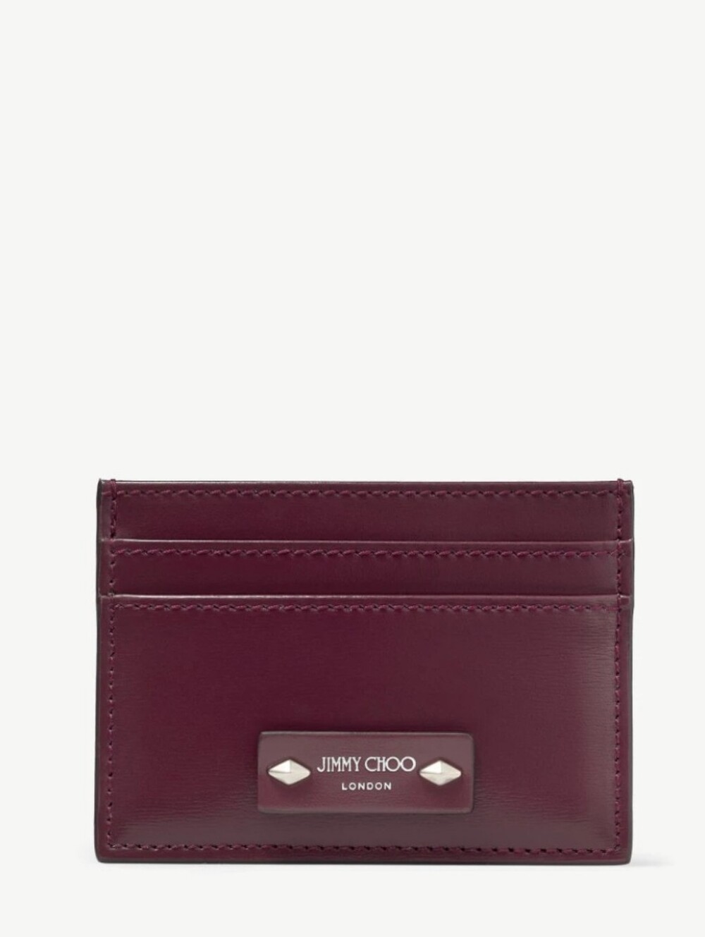 Jimmy Choo Burgundy Leather Card Case with Logo Plaque
